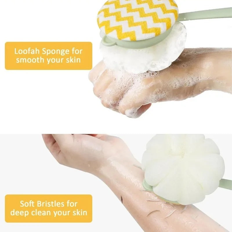 2 in 1 Double Sided Bath Brush Body Sponge And Scrubber Long Handle