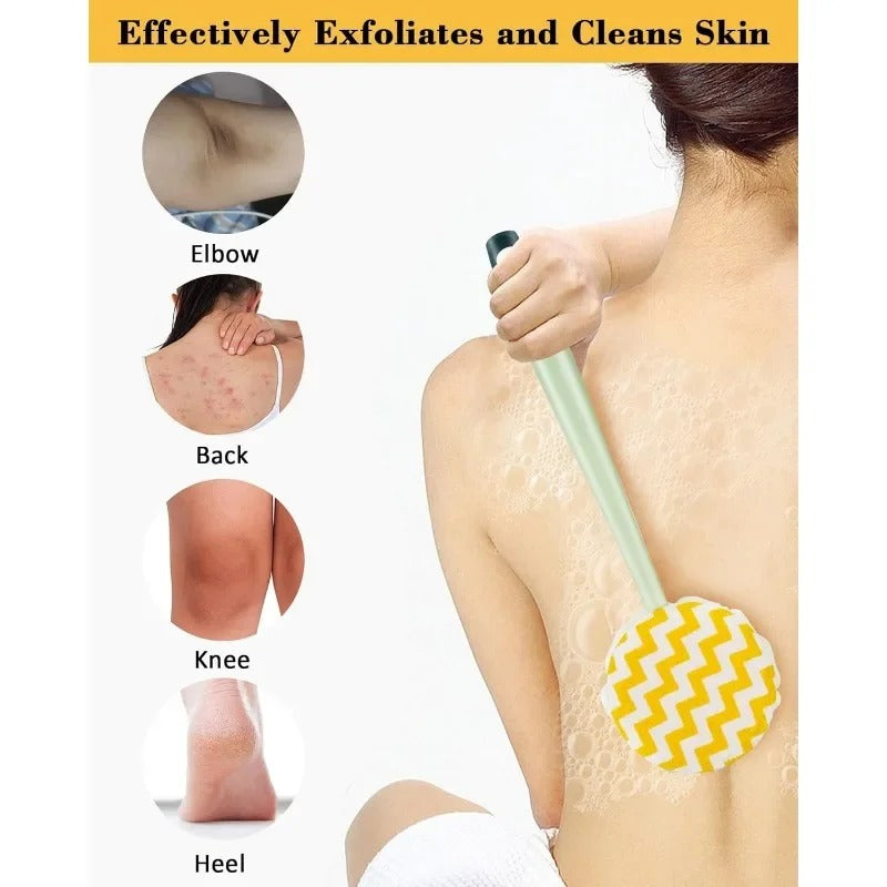 2 in 1 Double Sided Bath Brush Body Sponge And Scrubber Long Handle