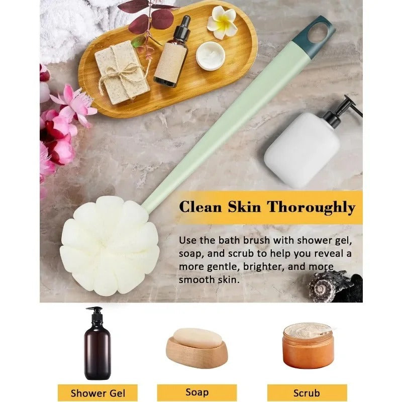 2 in 1 Double Sided Bath Brush Body Sponge And Scrubber Long Handle