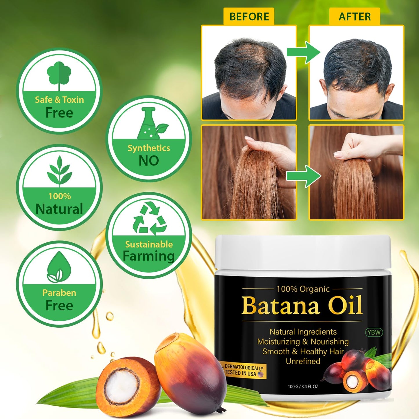 Raw Batana Oil for Hair Growth - 100% Natural Organic Hair Oils for Growth