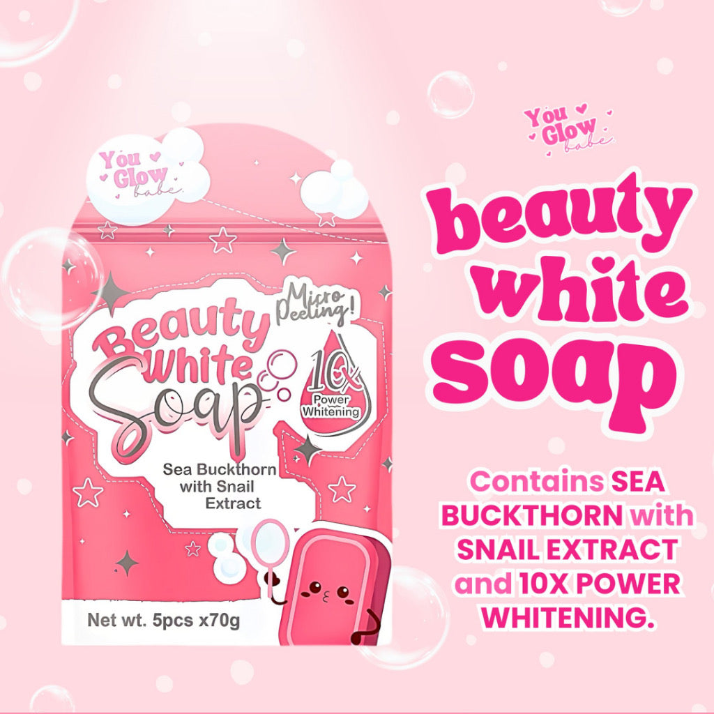 You Bright Glow  Beauty White Soap Micro Peeling 10x Power Whitening 70g (5 Bars Per Pouch)