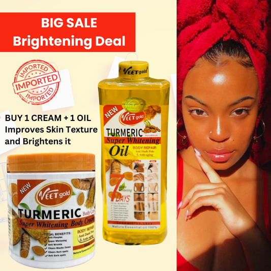 Turmeric Glow Combo For Skin Glow Repair: Essential Oil (1000ml) + Brightening Body Cream (500g) (Original Import)