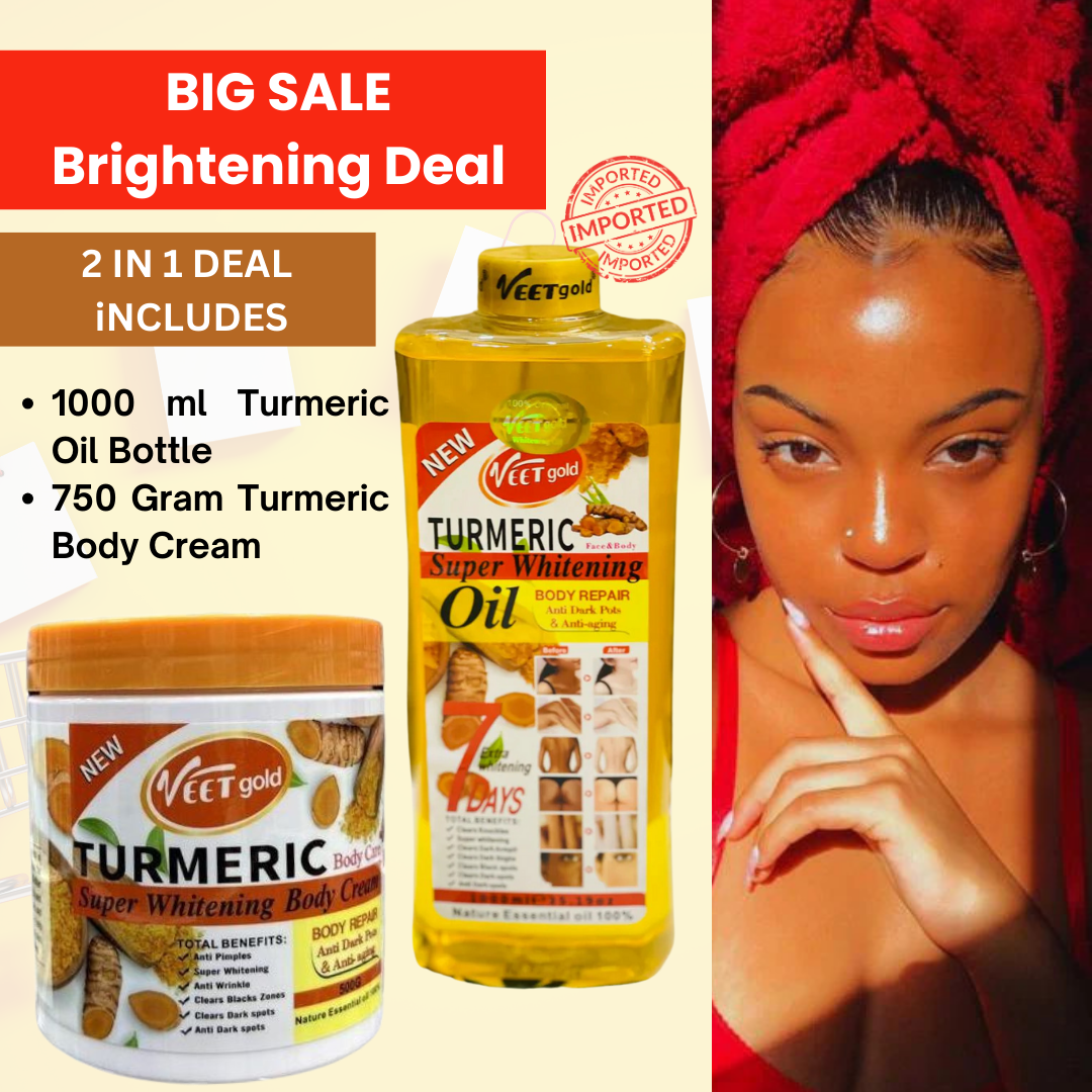 Turmeric Bright Glow 3 in 1 Deal Essential Oil (1000ml) + Body Cream (750g) + Turmeric Soap ( 250G ) (Original Import)