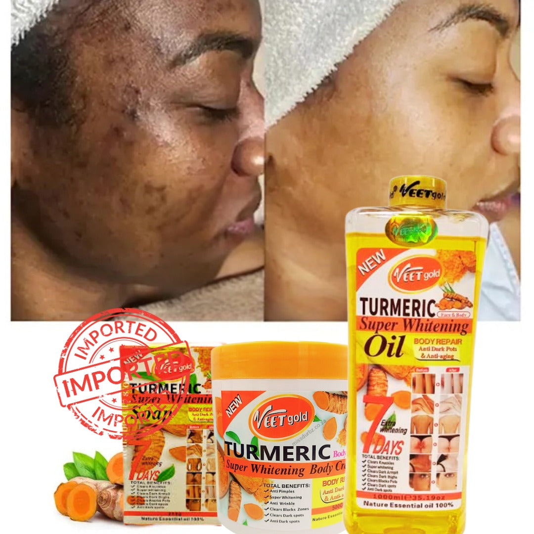 Turmeric Bright Glow 3 in 1 Deal Essential Oil (1000ml) + Body Cream (750g) + Turmeric Soap ( 250G ) (Original Import)