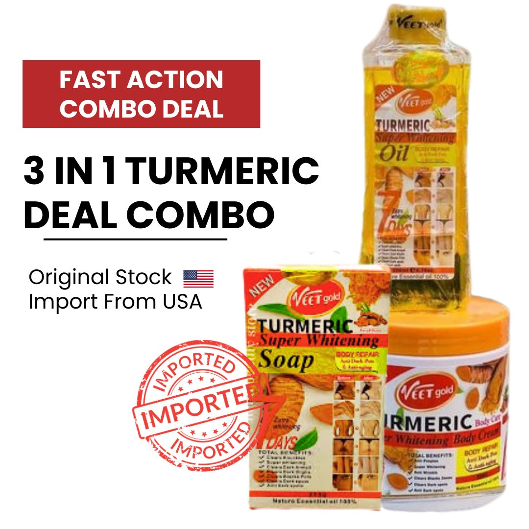 Turmeric Bright Glow 3 in 1 Deal Essential Oil (1000ml) + Body Cream (750g) + Turmeric Soap ( 250G ) (Original Import)