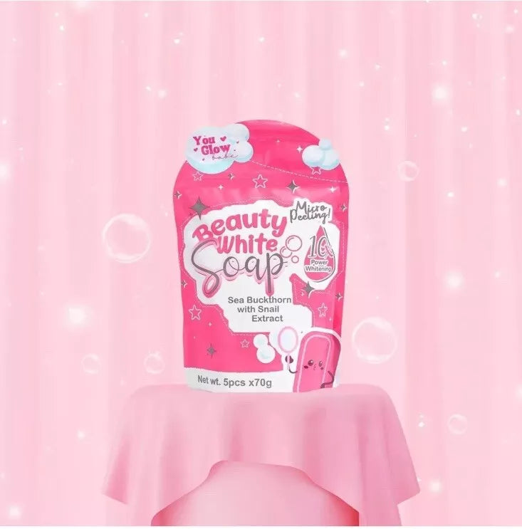 You Bright Glow  Beauty White Soap Micro Peeling 10x Power Whitening 70g (5 Bars Per Pouch)